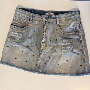 Studded Denim Mini Skirt
